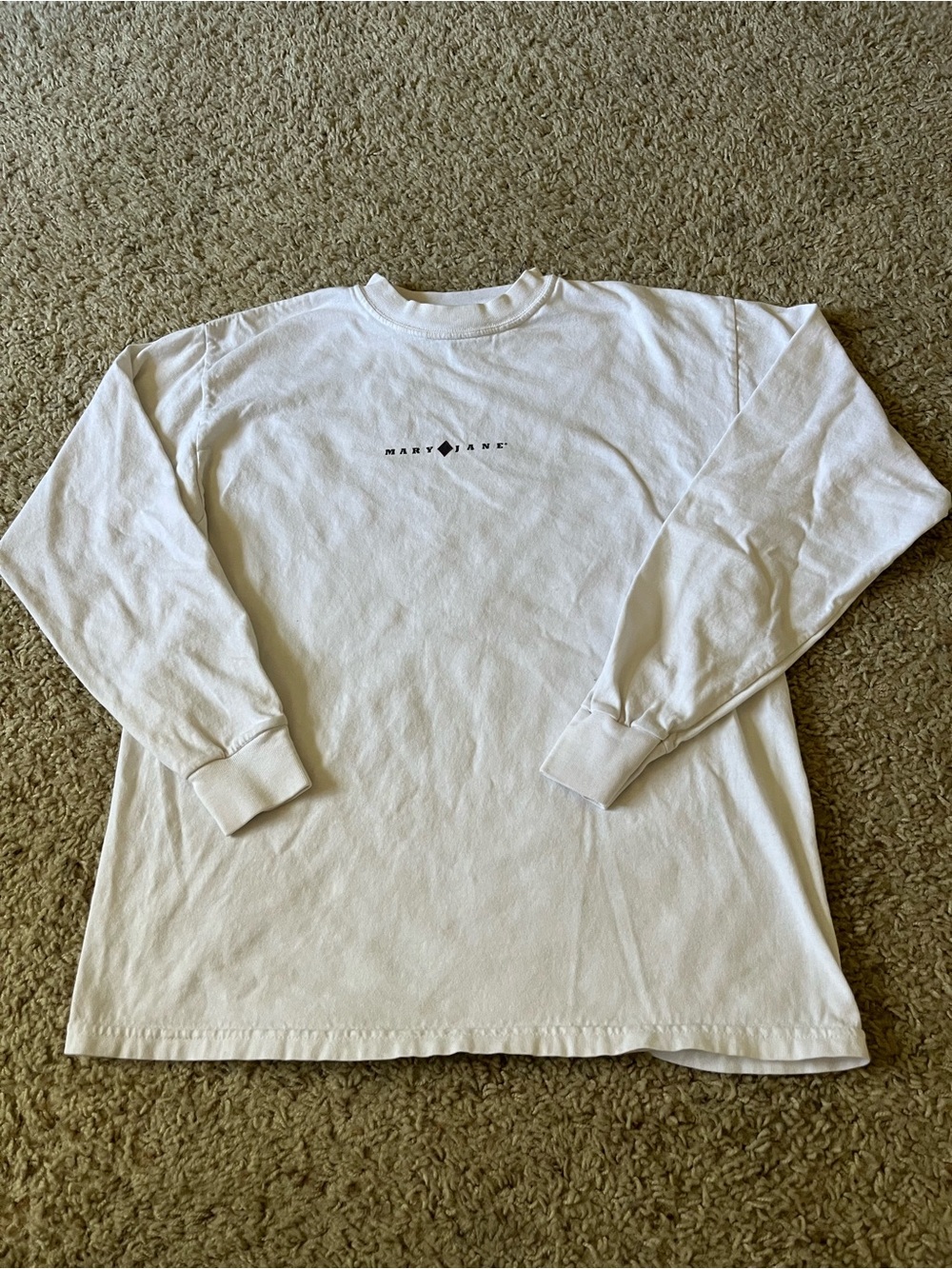 Mary Jane 90s Vintage Ski Shirt White Long-Sleeve Crewneck